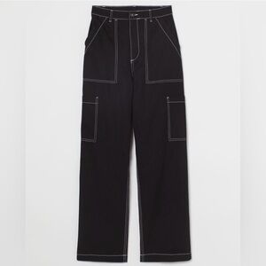 H&M Divided Black Contrast Stitch Cargo Pants